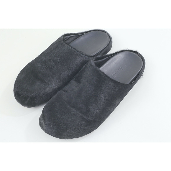 Marni Black Long Hair Calfskin Fussbett Sabot Mule Flats Slippers Size 41